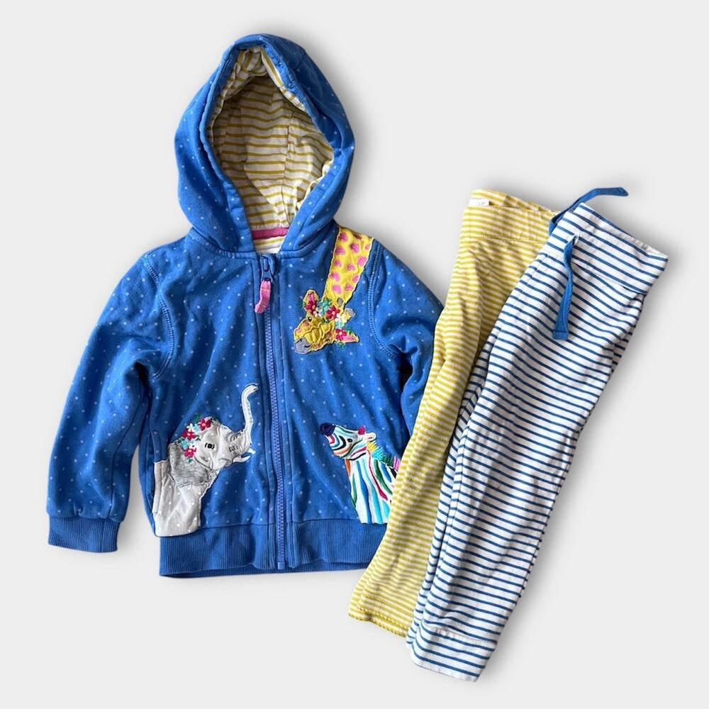 Mini Boden Applique Hoodie & Leggings Set Elizabethan Blue Peeping Animals 2-3